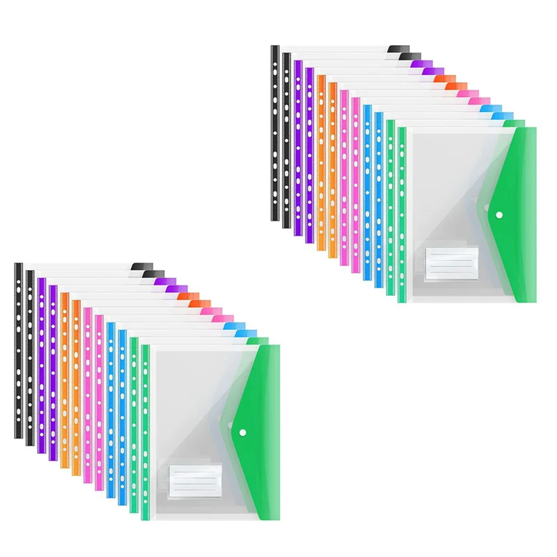 24Pack A4 Plastic File Folder,Expandable A4 Expandable Punched Pockets For A4 Folders,With Snap Closure And Label Pocket