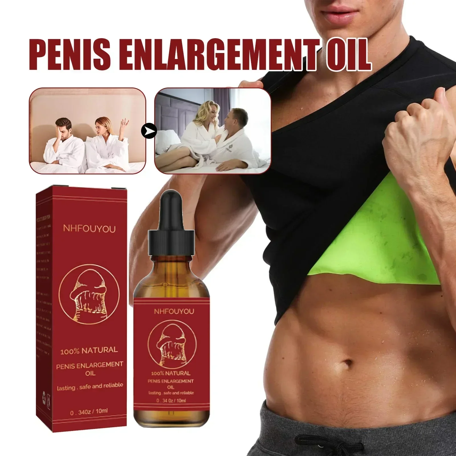 Aceite para agrandar el pene para hombres, aceite esencial de masaje para aumento de crecimiento, mejora la erección del pene, aumento del pene grande