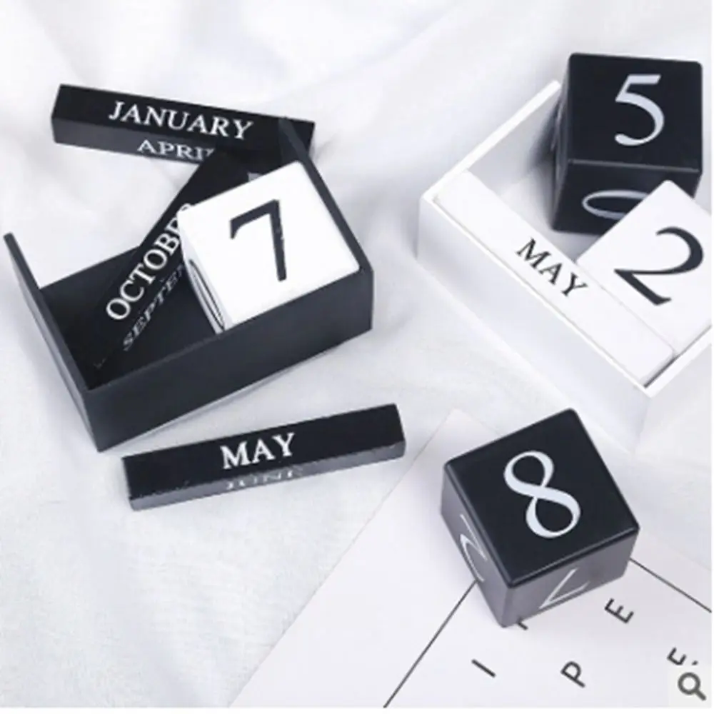 

MDF Wooden Perpetual Calendar Eternal Blocks Month Display Building Blocks Calendar Pastoral Style Perpetual Calendar