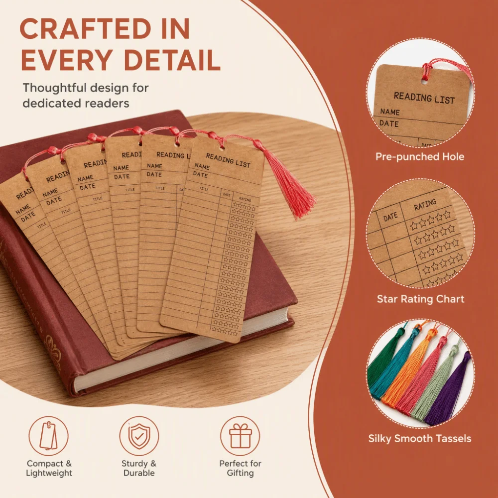 50pcs Kraft Paper Bookmark Tassel Embellishment Page Marker Paper Bookmark Paper Card Reading Tracker Reading List Bookmark