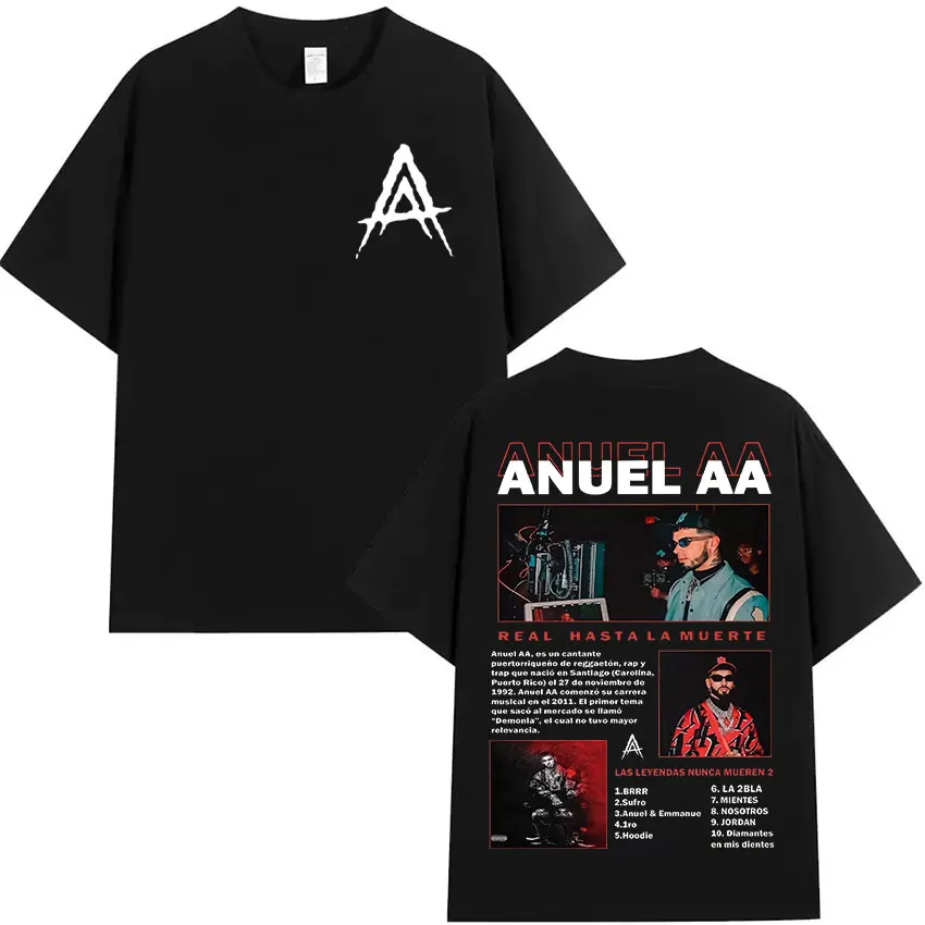 Rapper Anuel AA Real Hasta La Muerte Tour 2026 New Album T Shirts Men's Hip Hop Gothic T-Shirts Cotton Short Sleeve T-Shirt