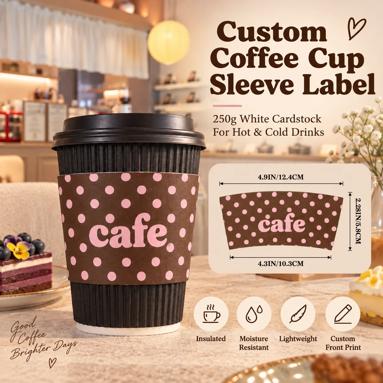 Custom White Card Paper Coffee Cup Sleeve Label Personalized Cup Wrap Tag for Cafe Wedding Birthday Party Event Beverage Decor