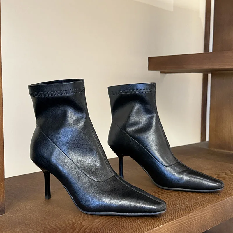 

2025 Winter New Brand Women Ankle Boots Fashion Yellow Pointed Toe Short Boots Thin High Heel Outdoor Dress Pumps New Woman