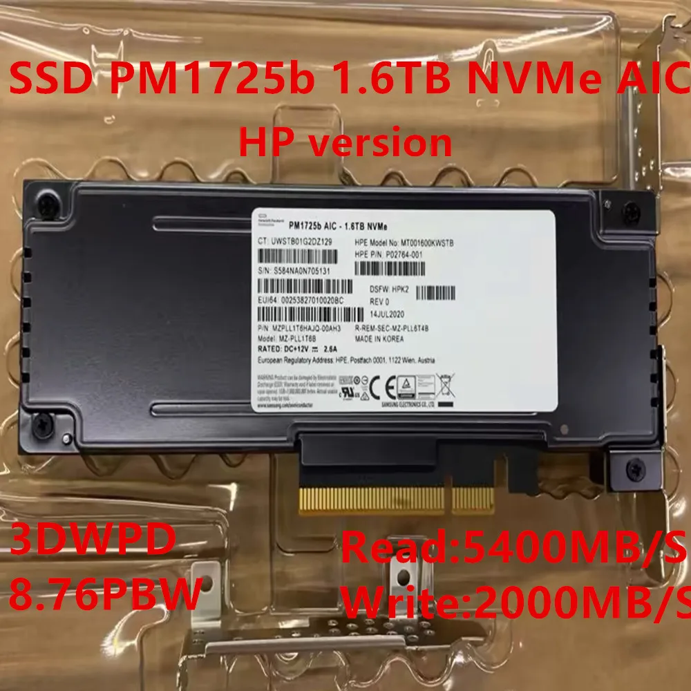 New Original For Samsung SSD PM1725B 1.6T 3.2T For HPE Lenovo PCIE3.0X8 AIC card enterprise grade high-speed solid-state drive