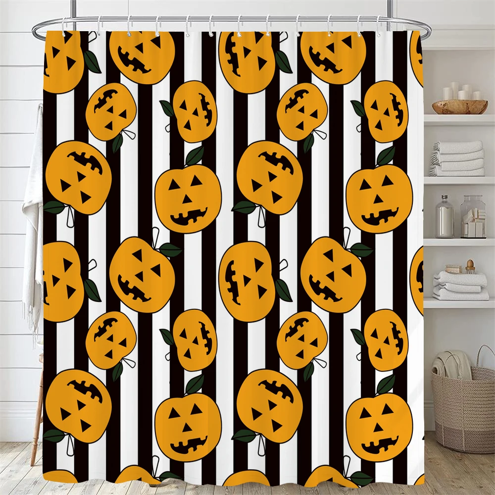 Halloween Shower Curtain Horror Wizard Pumpkin Cat Castle Bath Curtains Home Bathroom Bathtub Decoration Waterproof With Hooks