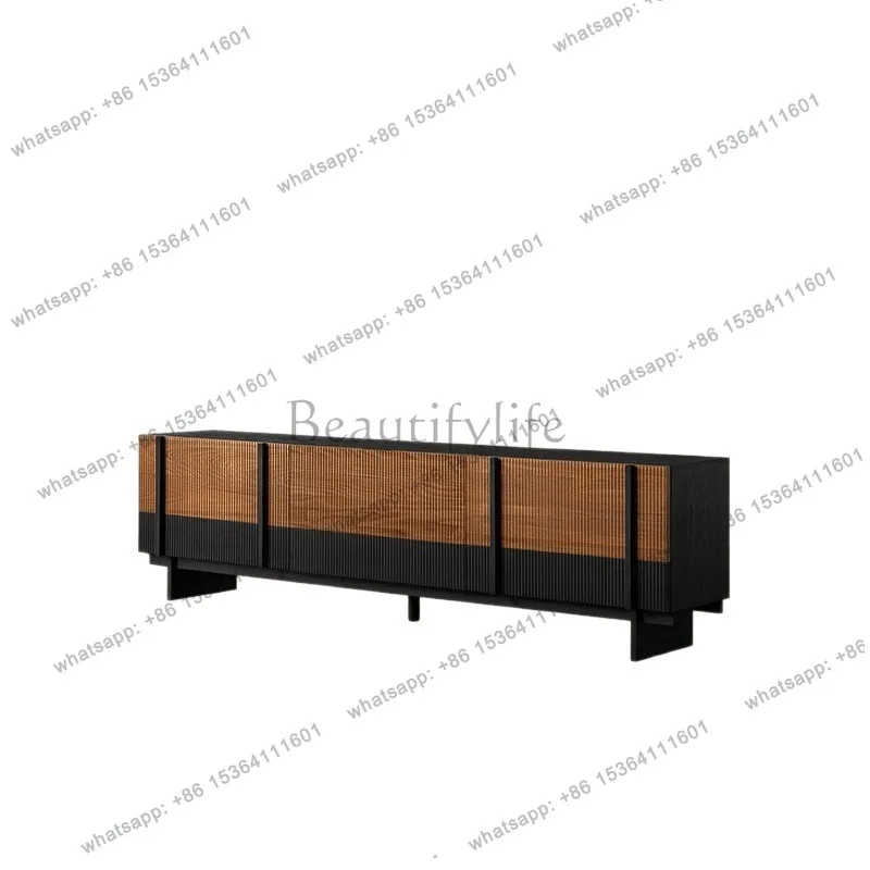 

French retro ash wood TV cabinet integrated storage