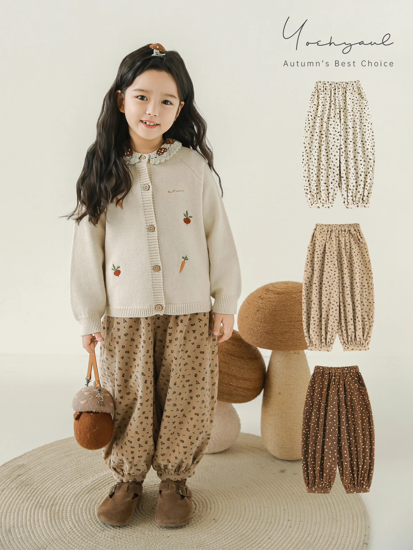 

Маленькие вельветовые брюки с цветочным принтом для маленьких девочек 1–7 лет, осень 2022, пышные дышащие ветрозащитные свободные брюки с манжетами