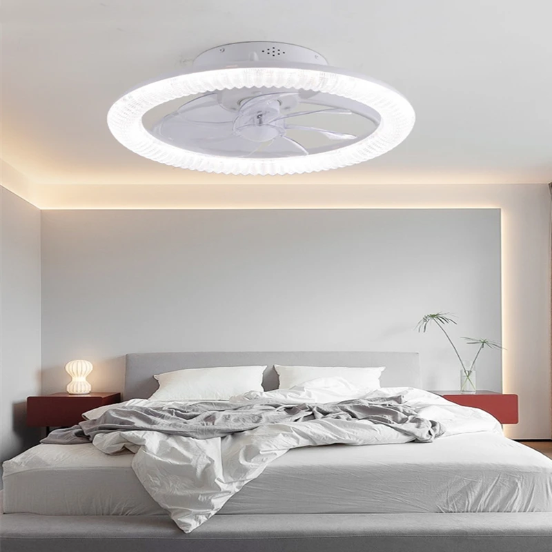 Modern New Smart Led Ceiling Fan Lights Living Dining Room Bedrooms Silent Fan With RGB Dimming Adjustable Wind Speed White 45cm