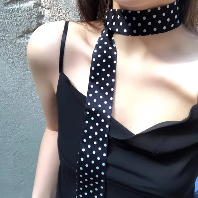 Black Polka Dot Long Scarf for Women 2026 New Collection Neck High-end Feeling Headband Scarf Belt Matching