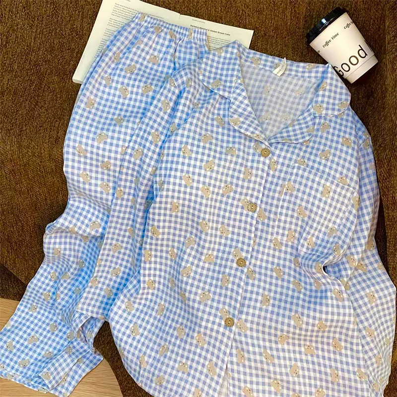 

Эстетичные женские пижамные комплекты из спандекса, однотонная эластичная ночная одежда с круглым вырезом, коротким рукавом и брюками в полный рост, в стиле OL