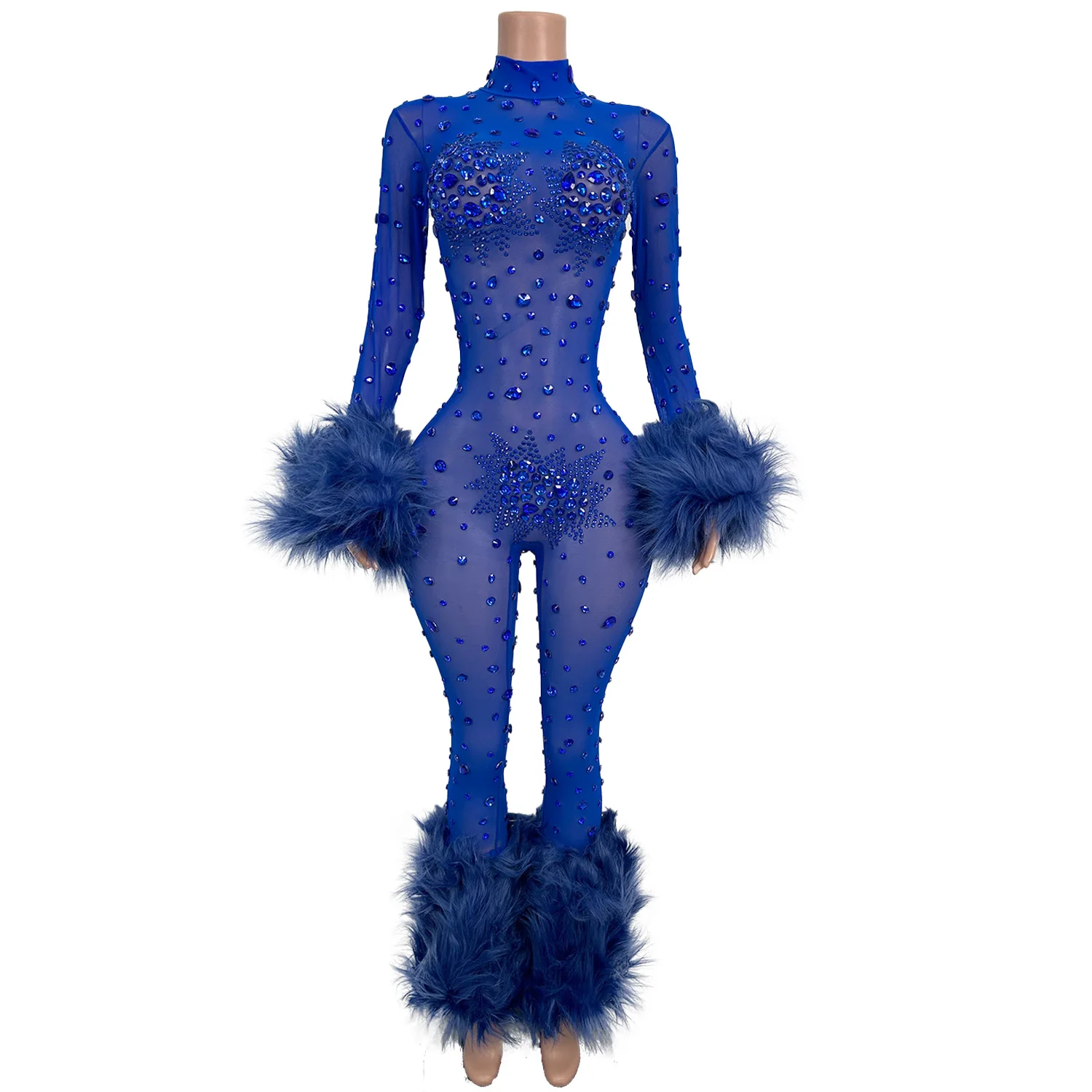 Luksusowe Przezroczyste Kombinezony Bodycon z Cyrkoniami i Cekinami na Imprezę Klubową, Elastyczne Jednoczęściowe Kombinezony Damskie, Rompery, Strój Taneczny