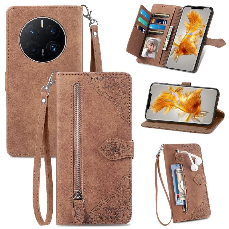 Zipper Wallet Multi Cards Wrist Strap Phone Case Huawei P60 Nova Y90 Y70 Y60 10Pro 9SE 8i 7SE 6 5i 4 Leather Magnetic Flip Cover