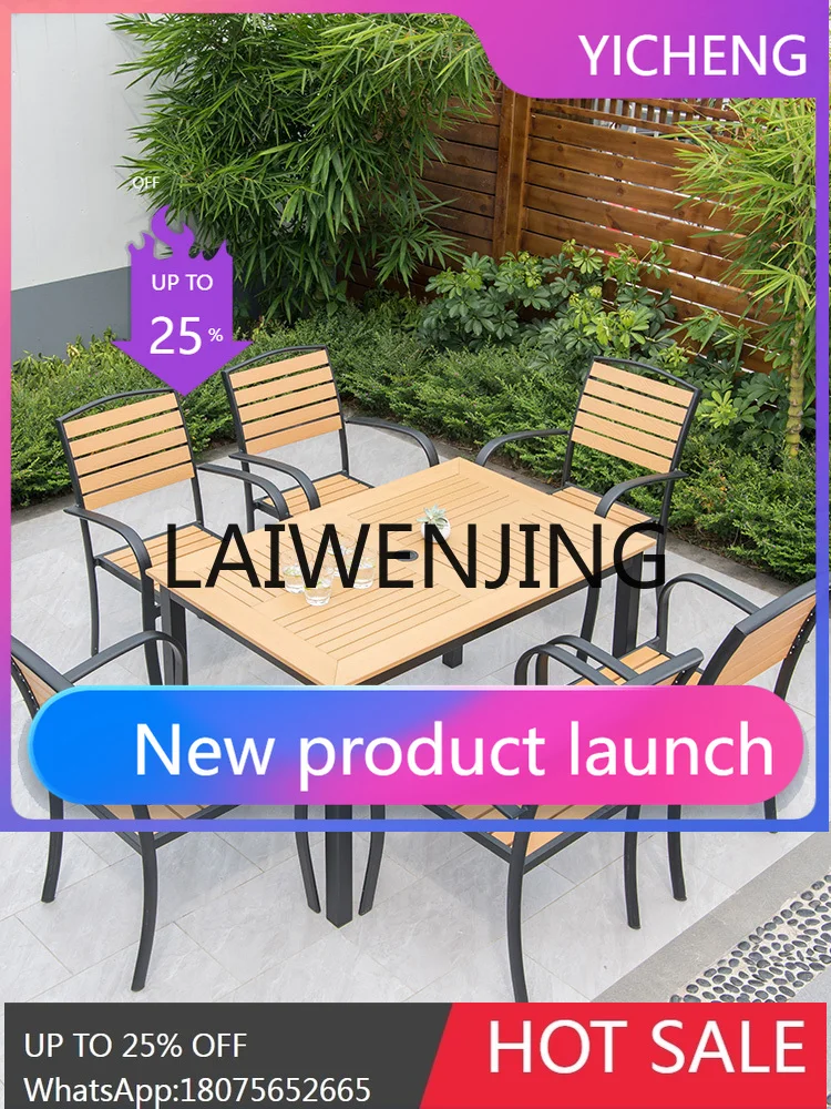 

LYY Простой уличный комплект мебели для отдыха: стол и стулья из железа, пластика и дерева для балкона