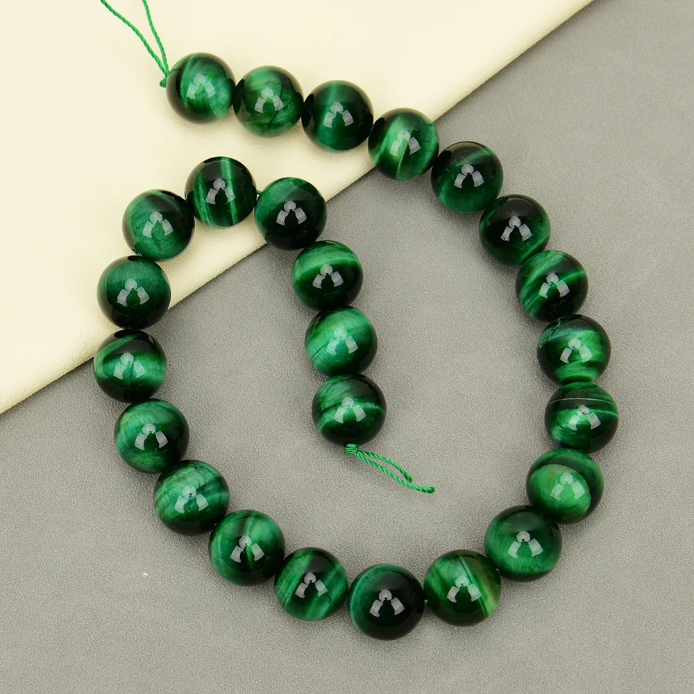 APDGG Natural 16mm A+ Green Tiger Eye Gemstone Smooth Round Beads Strands 15