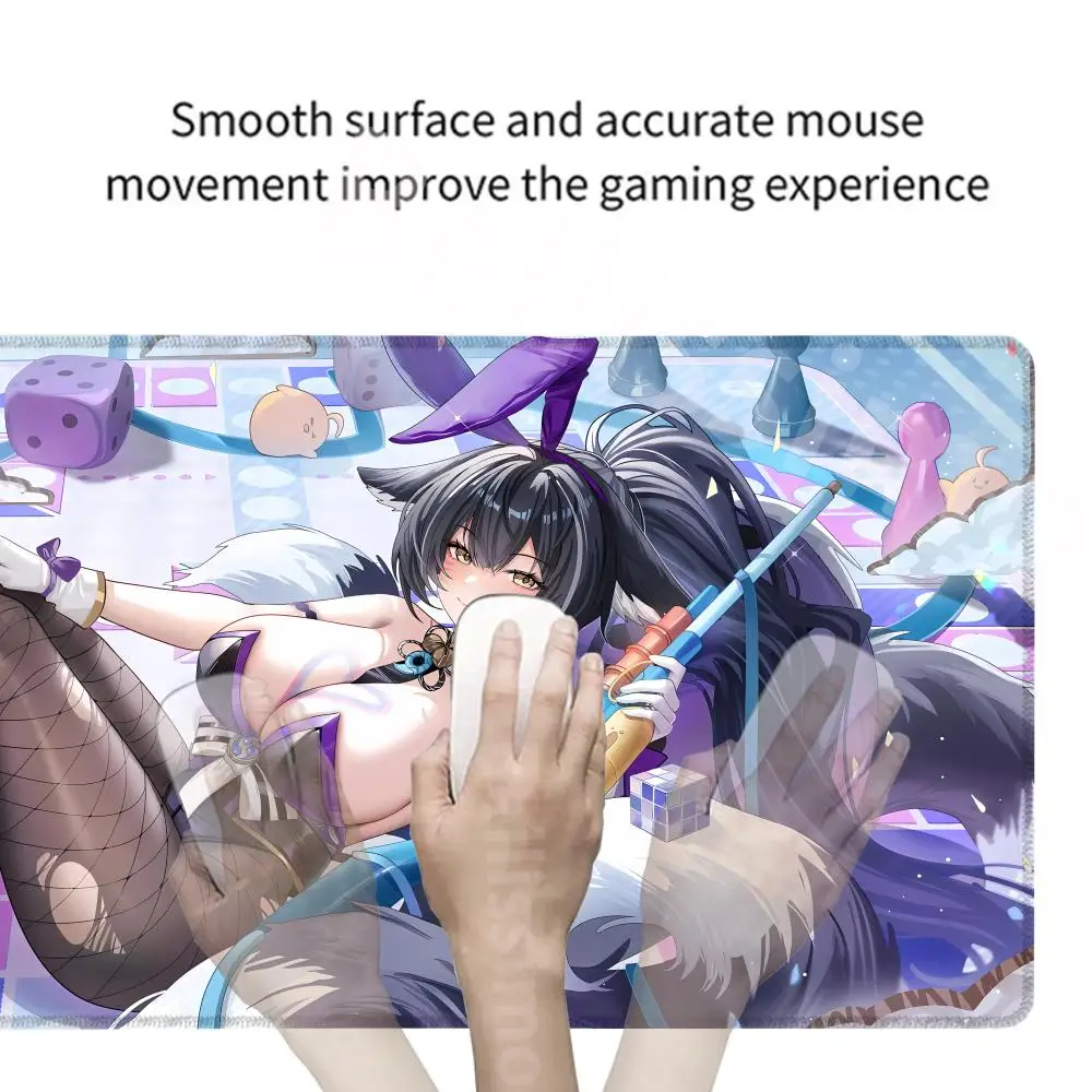 400x900MM Comic Sexy Black Silk Nine-tailed Fox Girl Mouse Pad Gamer Computer Desk Pad Game Room Kawaii Computer Anime Desk Pad