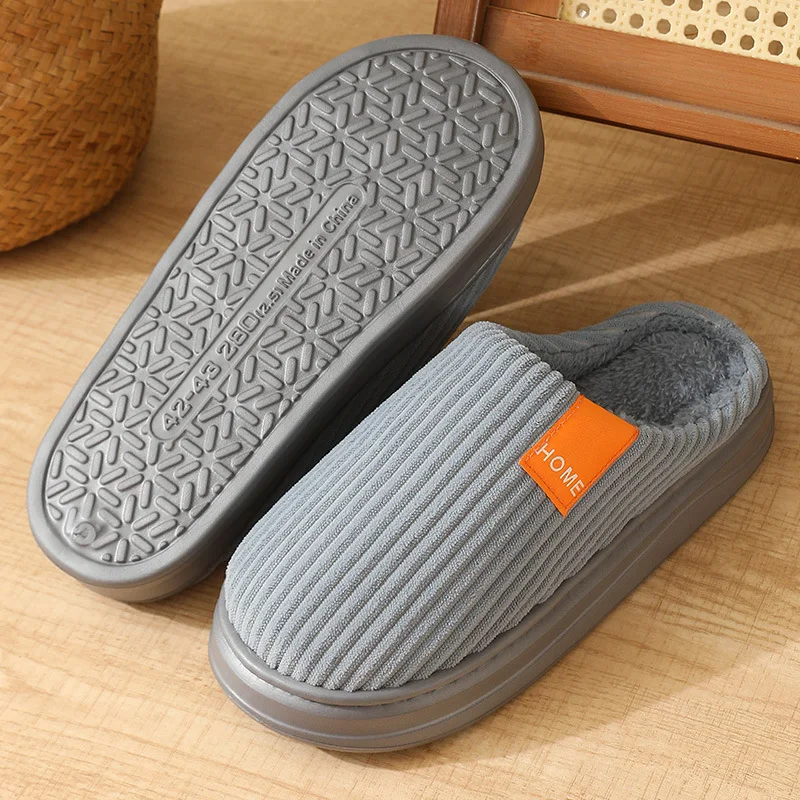 Herren Winter Extra Große Baumwoll-Hausschuhe Bequeme Warme Dicksohlen-Plüsch-Innenschuhe – Detail 7