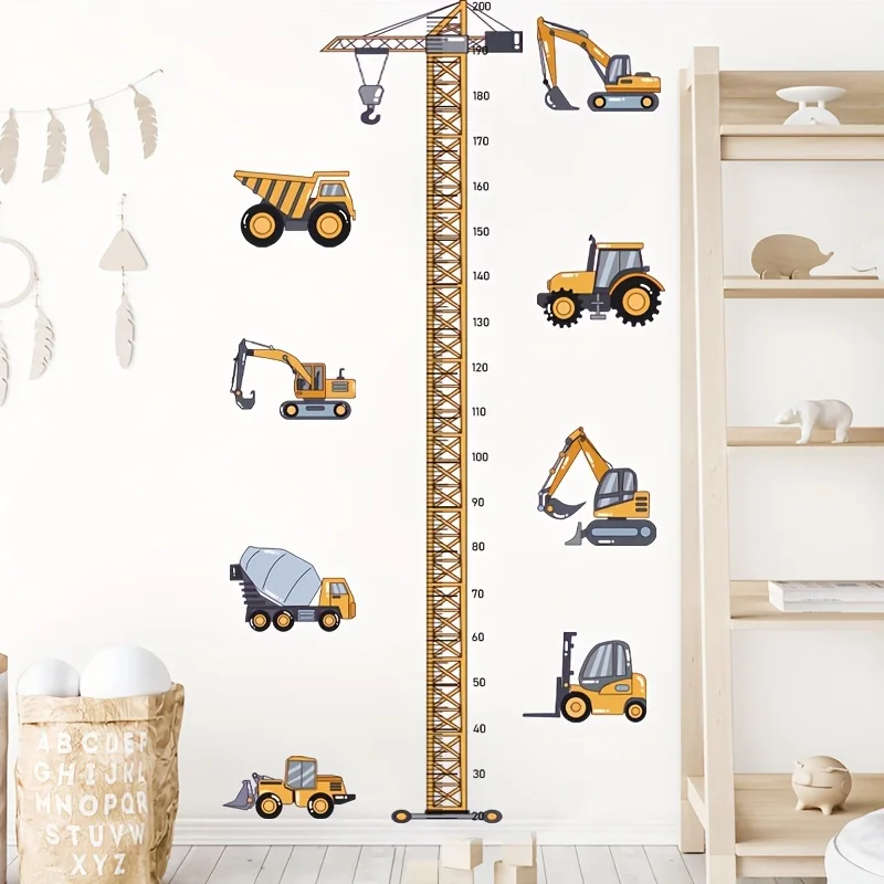 1 Set Construction Vehicle Height Chart Wall Decals PVC Self-Adhesive Measuring Tape Stickers Festival Supplies Party Decoration