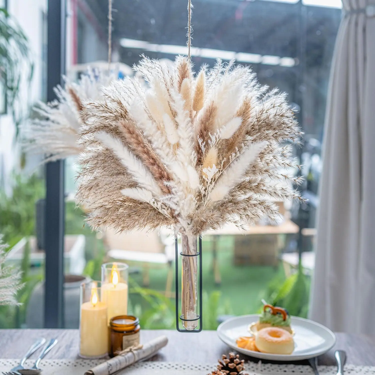 1Box Natural Pampas Grass Decor Artificial Bouquet Boho Dried Floral Arrangement Centerpiece Table Decor Home Wedding Decoration