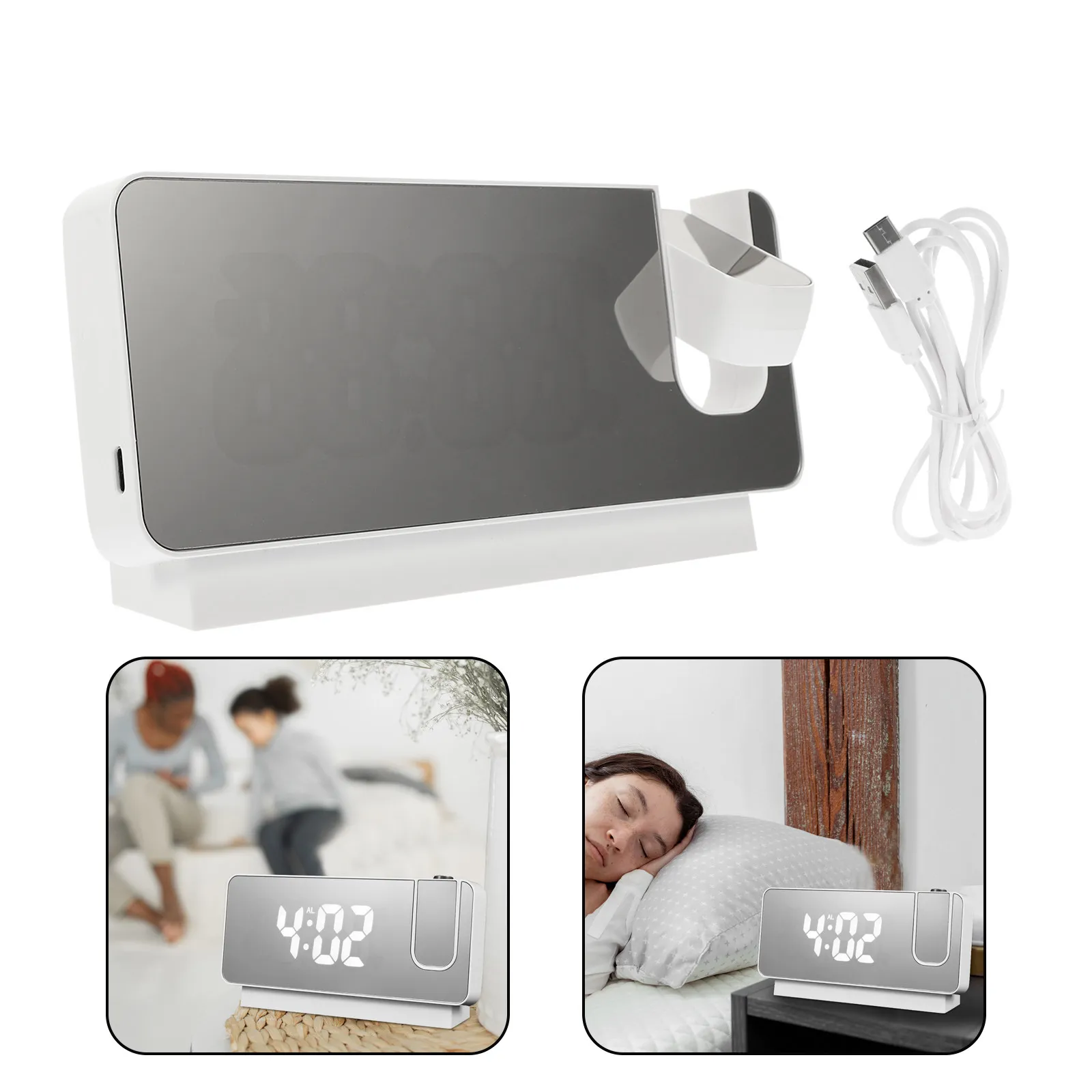 1Set Indoor Projection Alarm Clock ABS Material Digital Electronic Bedroom Table Student Dormitory Desk Alarm Clock