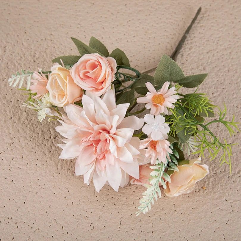

1Pc Artificial Flowers Dahlia Roses Combination Wedding Bridal Bouquets Festival Wreath Home Floral Arrangement Party Room Decor