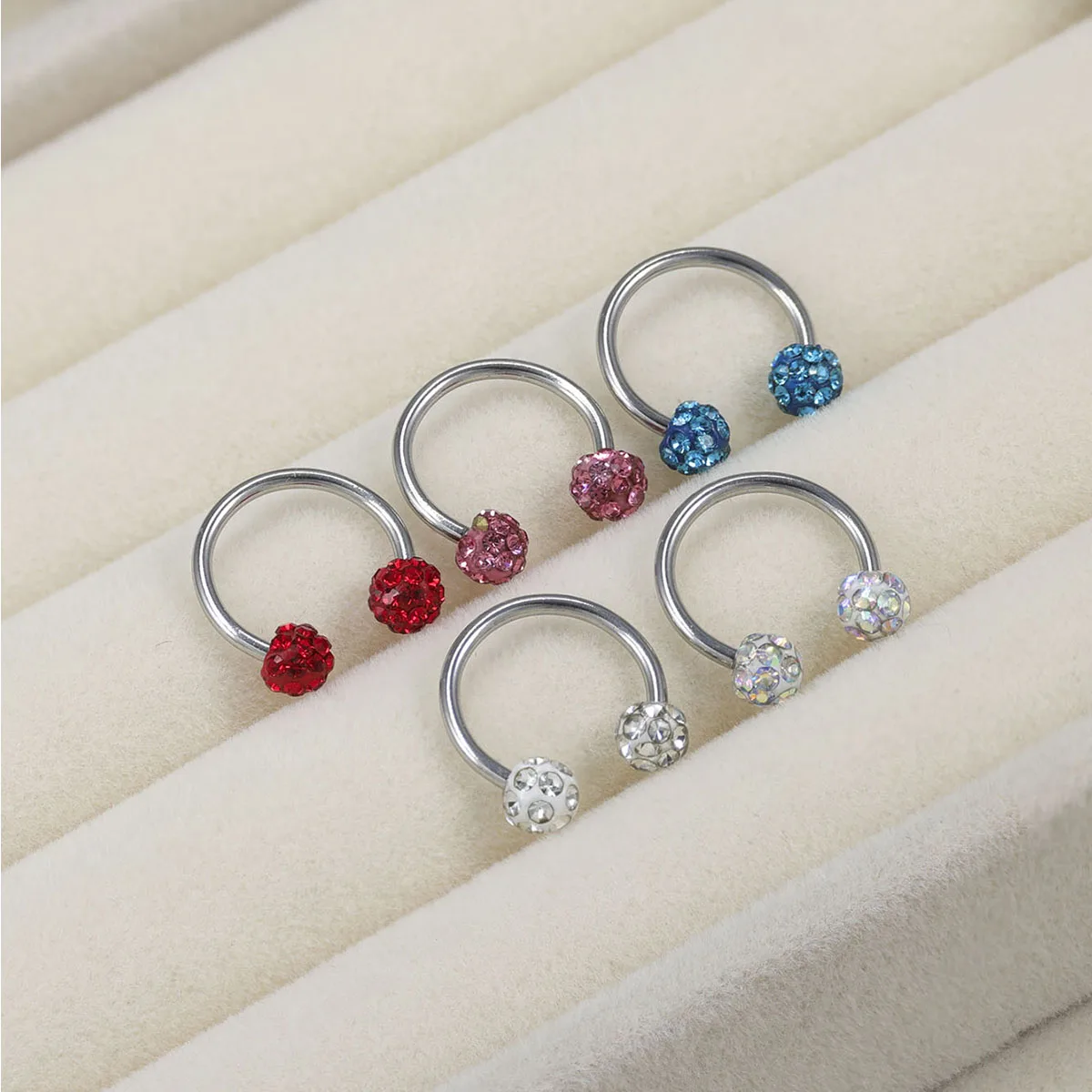 Colored Crystal Ball C-Shape Horseshoe Nose Ring Earrings