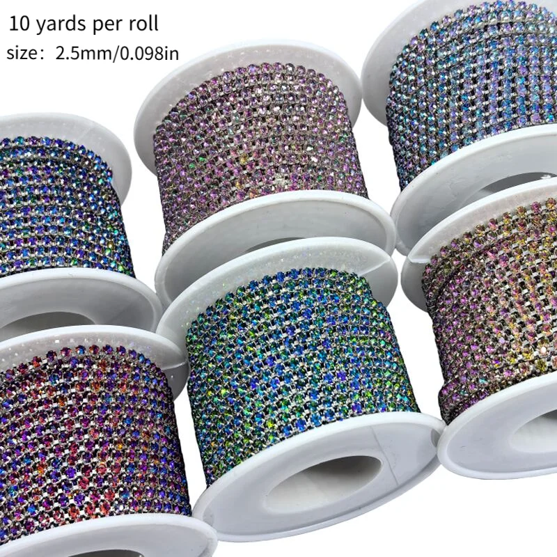 10Yards/Roll Shiny Rhinestone Chain SS6-SS16 Golden Silvery Crystal For Clothes DIY Jewelry Sewing Trimmings Accessories