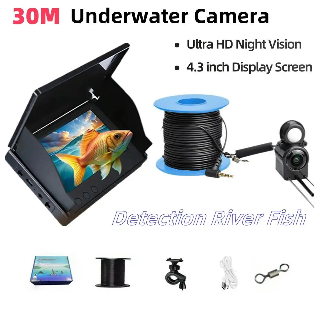 1 Set 30M Underwater Camera Ultra Clear Night Vision Detection River Fish High-tech Fishing Equipment Waterproof Display Screen