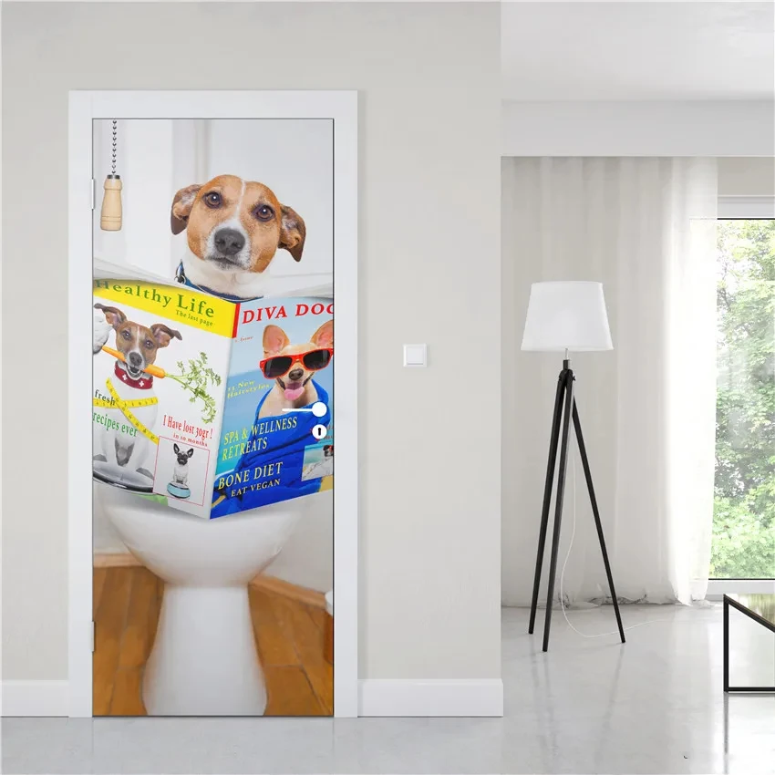 Dog Door Sticker Lovely Funny Puppy Self-Adhesive Wallpaper for Bedroom Living Room Pet Animal Mural Interior Doors Cover Poster