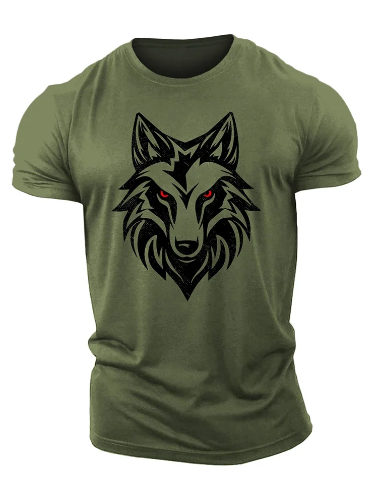 3D Printing Untamed Wolf Red Eyes Drip Gym T-Shirt High Quality Cotton Casual Men Short Sleeves Top Muscle Man Tough Guy Tshirt