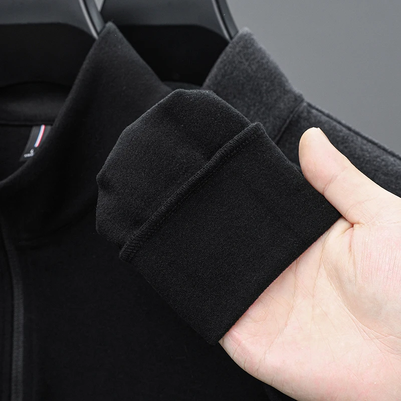 Outono inverno masculino de alta qualidade mangas compridas camiseta veludo velo gola com zíper manter quente com capuz lazer moda roupas masculinas