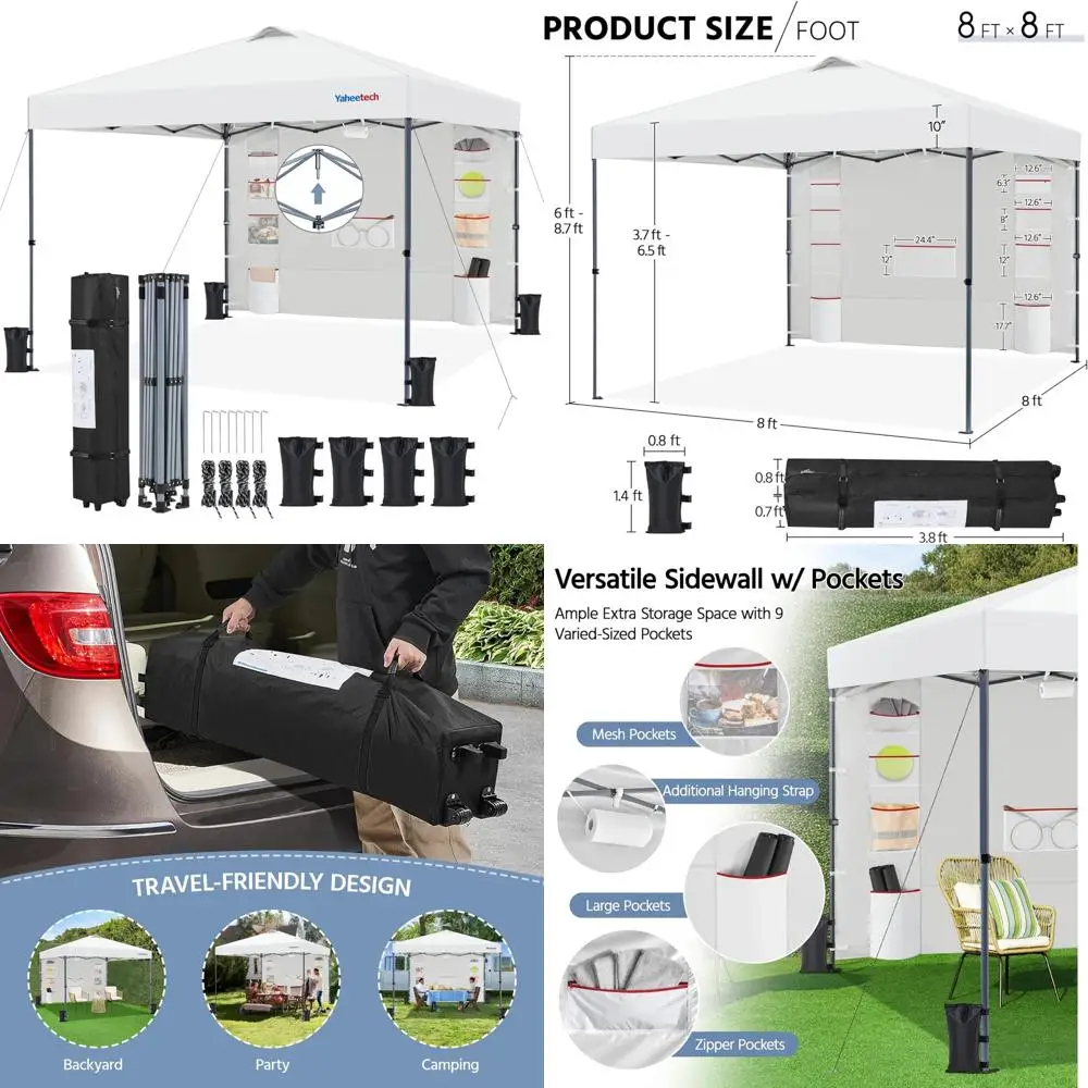 

Водонепроницаемая палатка с навесом 8x8 для улицы со съемными карманами и боковыми стенками для дополнительного хранения, прочное солнцезащитное укрытие с колесами для E