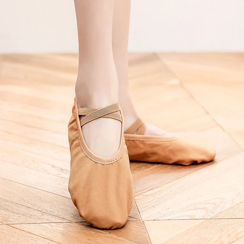 Scarpe da balletto per ragazze Pantofole da ballo piatte in tela per bambini Scarpe da pratica per ballerina con suola morbida Rosa Nero Marrone