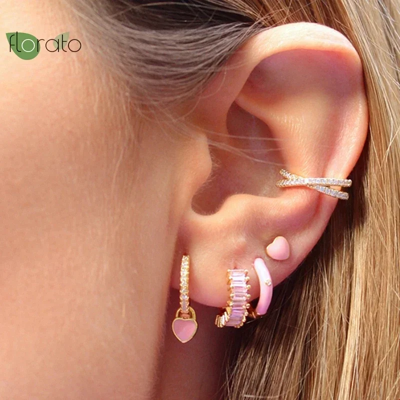 925 Sterling Silver Needle Pink CZ Crystal Heart Earrings Fashion Hoop Earrings for women Premium Luxury Women\'s Jewelry Gifts