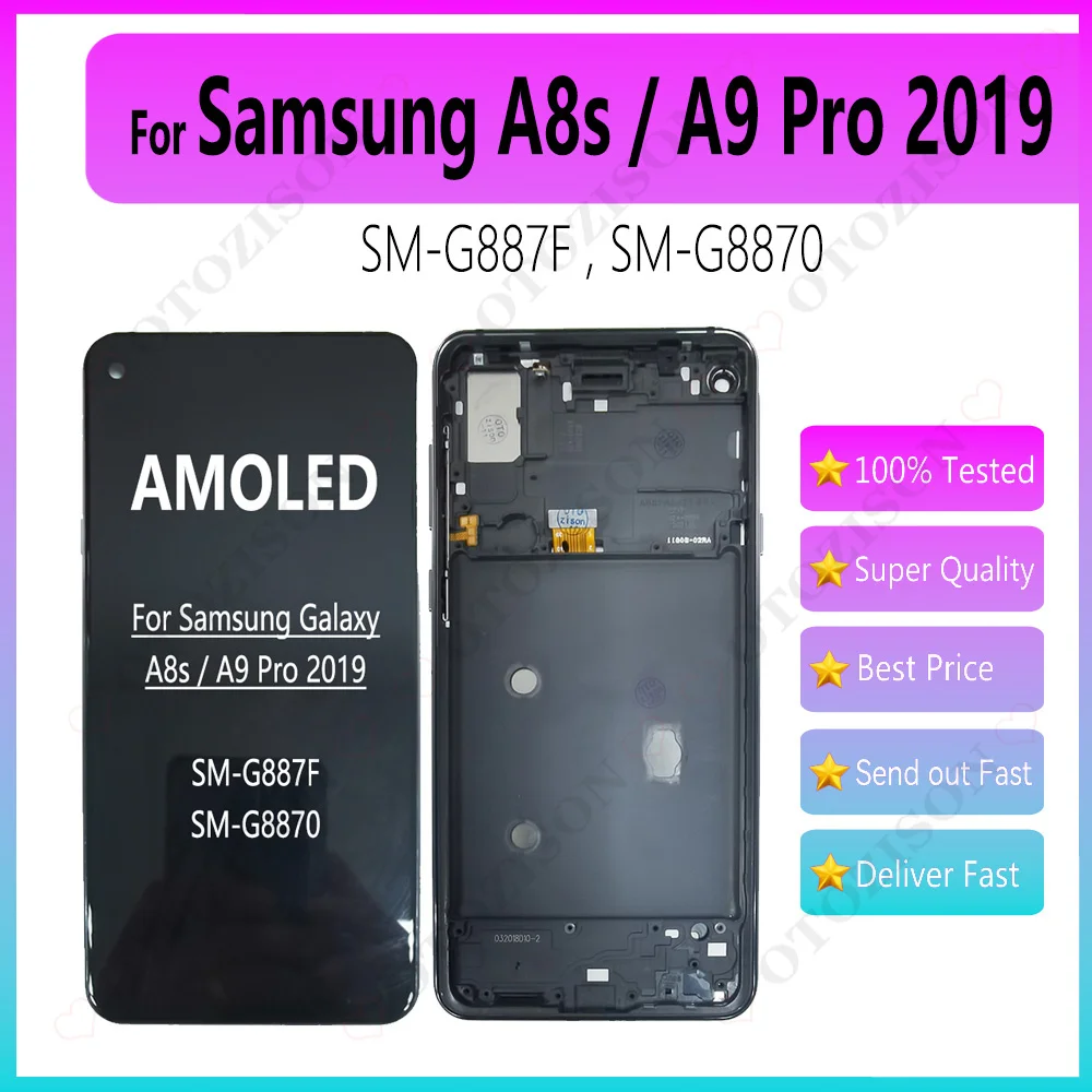 Pantalla AMOLED para Samsung Galaxy A8s con Marco G887, Pantalla LCD A9 Pro 2019, LCD SM-G887F SM-G8870, Digitalizador Táctil