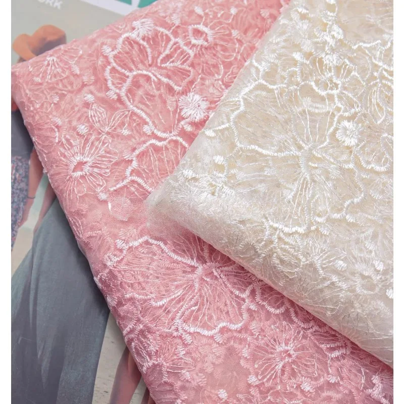 High Quality Lotus Flower Single-sided Lace Embroidery Fabric, 3D Relief Jacquard Fabric, Wedding Clothing Background Decoration