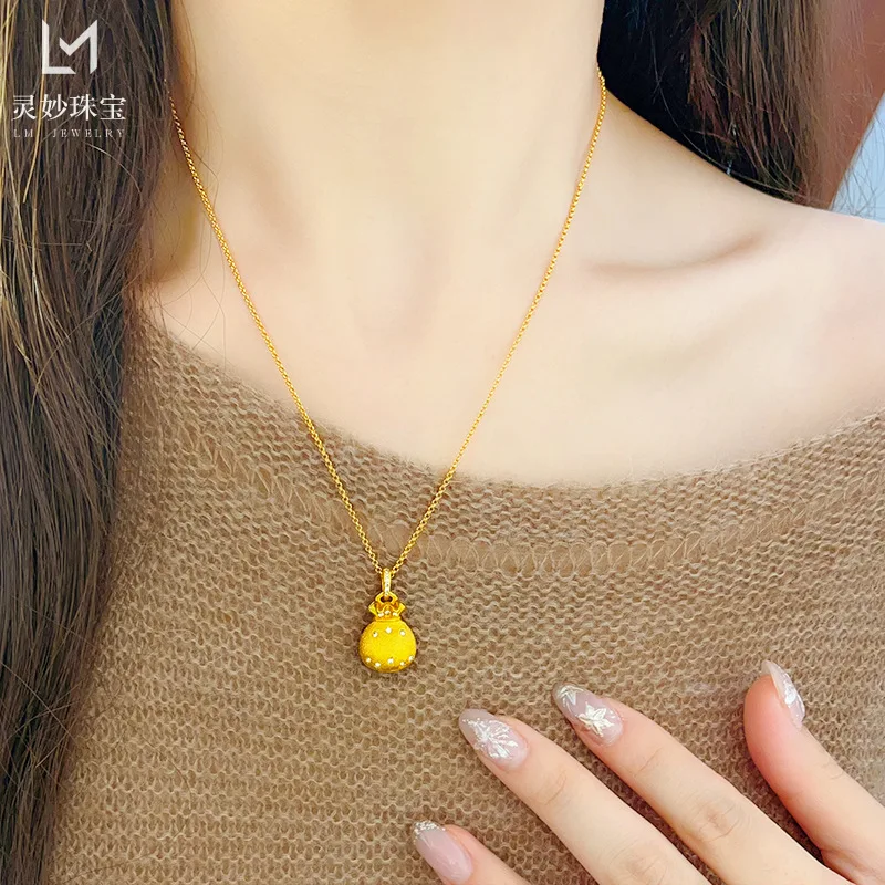 

9999 24K real gold store same style women's gold necklace, small lucky bag pendant, sexy collarbone chain, luxurious jewelry gif