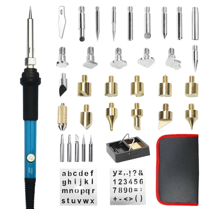 60W Electric Soldering Iron Carving Pyrography Tool Wood Burning Embossing Soldering Pen Set Temperature Adjustable