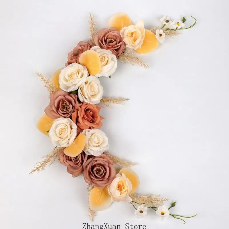 Dekorativer künstlicher Blumenkranz mit realistischen Seidenrosen für Party-Hintergrund, Herbst-Hochzeitstisch-Blumenarrangement – Detail 2