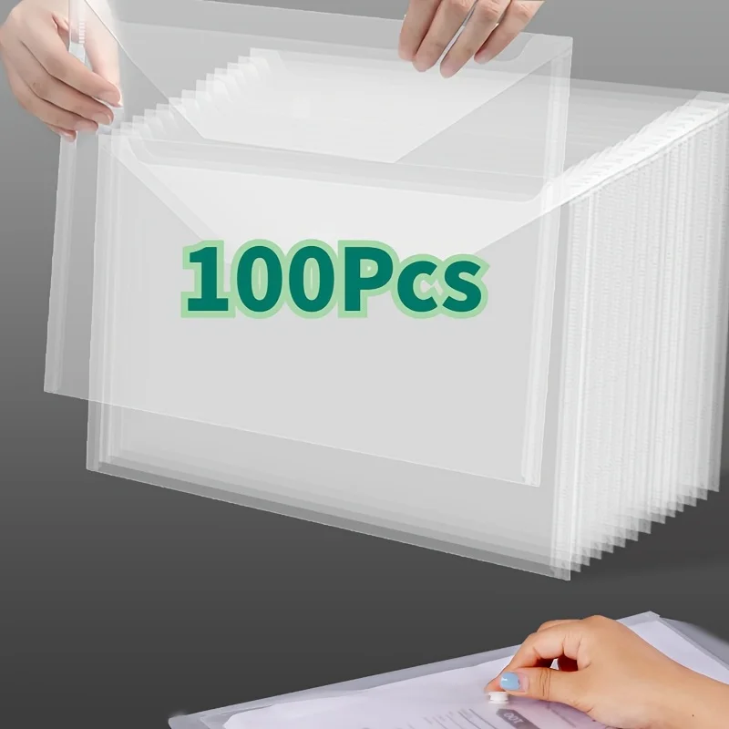 

100pcs A4 Transparent Plastic Folders - Retro Style Filing Organizers for Students, Office Supplies, and Document Storage