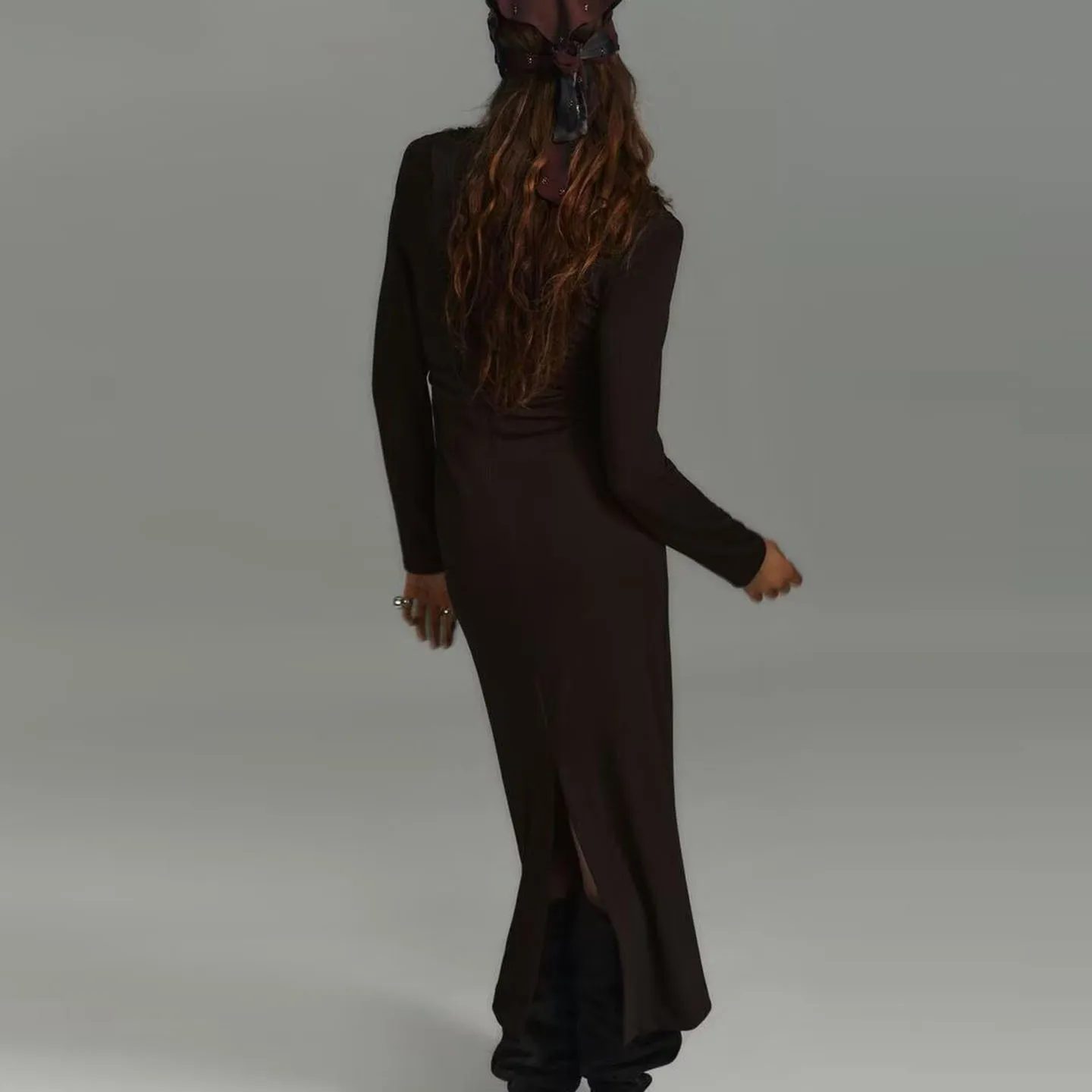 Z Faionable Midi Dr Damska Sukienka Ele Plisowana Osobista Długa Sukienka z Dekoltem w Serek Wyszczuplająca Codzienna Odzież Jesienna Nowość