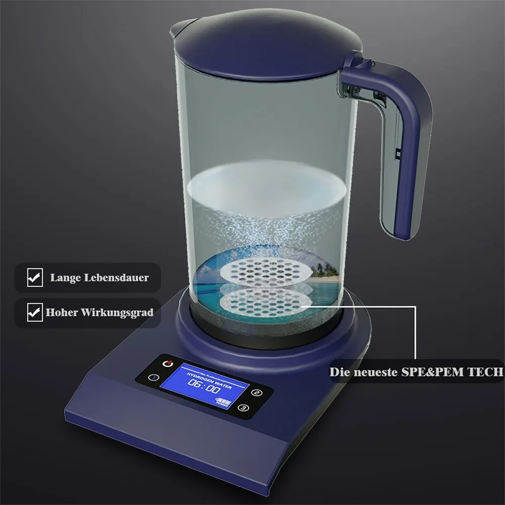 

Hydrogen Water Bottle Ionizer Hydrogen Water Pitcher Dispenser with SPE and PEM LED Display Smart Touch Operation 2000ML/70 Oz