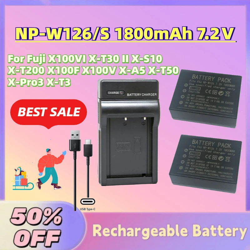 

Fast Shipping NP-W126/S 1800mAh 7.2Ｖ Digital Batteries For Fuji X100VI X-T30 II X-S10 X-T200 X100F X100V X-A5 X-T50 X-Pro3 X-T3