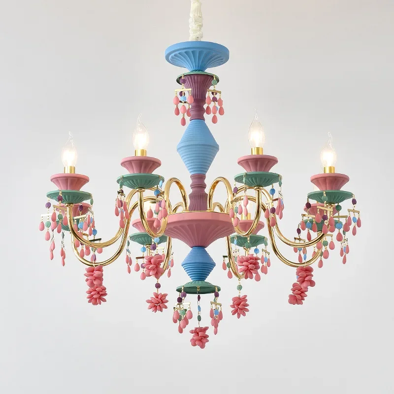 Hongcui Modern Color Crystal Pendent Lamp French Luxury Art Living Room Restaurant Bedroom Girl's Room Children's RoomChandelier image 5