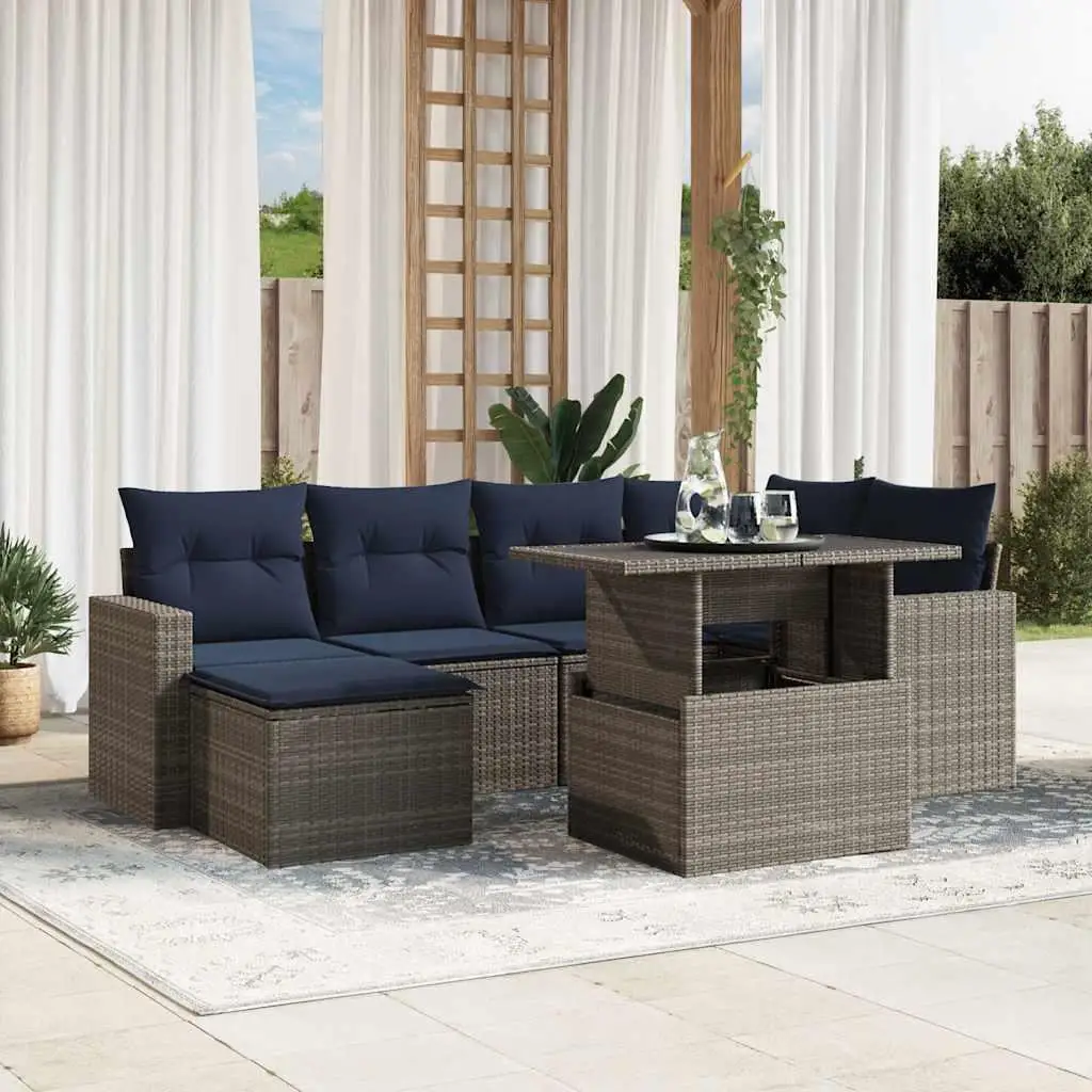 

7 Piece Outdoor Patio Sofa Set Gray Poly Rattan Cushions Modern Garden Furniture