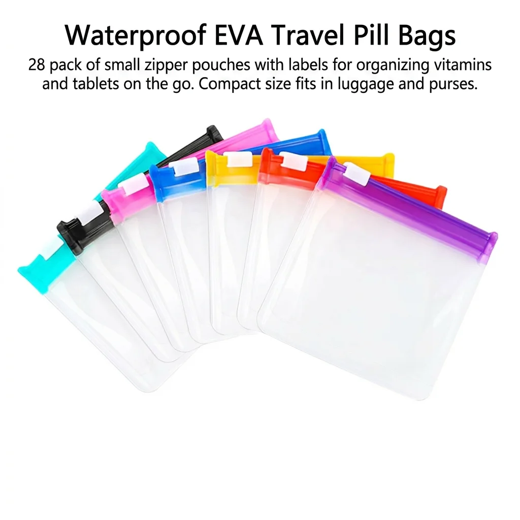 Daily User Pill Organizer Bags Portable Travel Vitamin Pouches Waterproof EVA Zipper Storage Case with Labels Durable