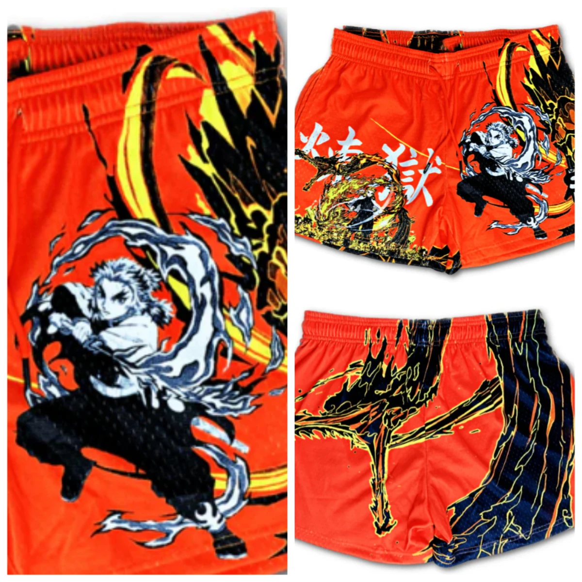 Adult and Children's Demon Slayer Brother Sports Shorts, Breathable Quick-dry 3D Printed Red Flame Explosion Shorts