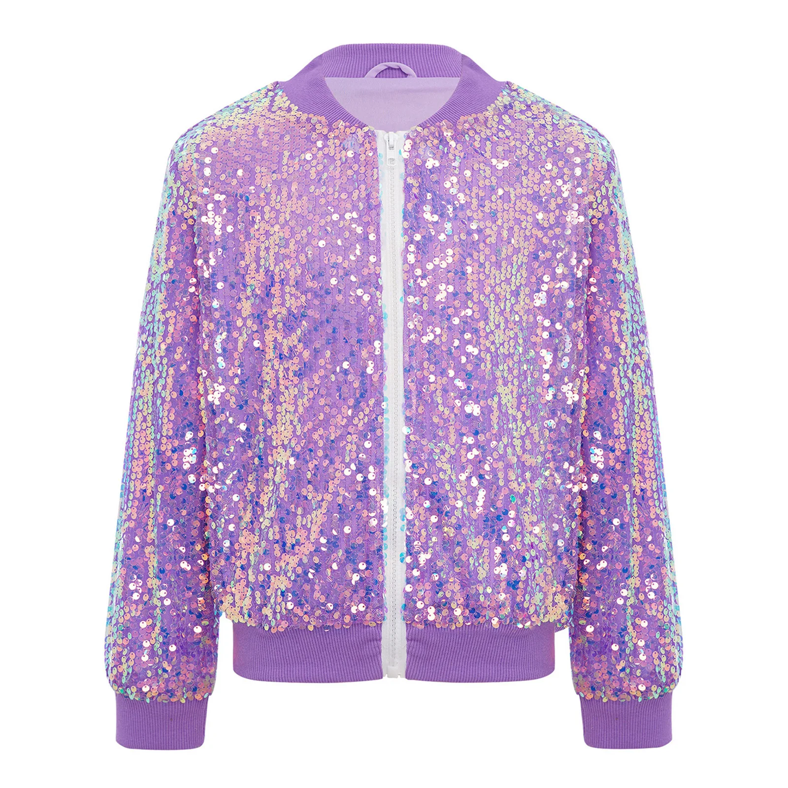 Veste à paillettes scintillantes pour enfants filles, haut de danse Jazz Hip-hop, manteau à fermeture éclair à manches longues pour salle de bal, spectacle sur scène, Streetwear