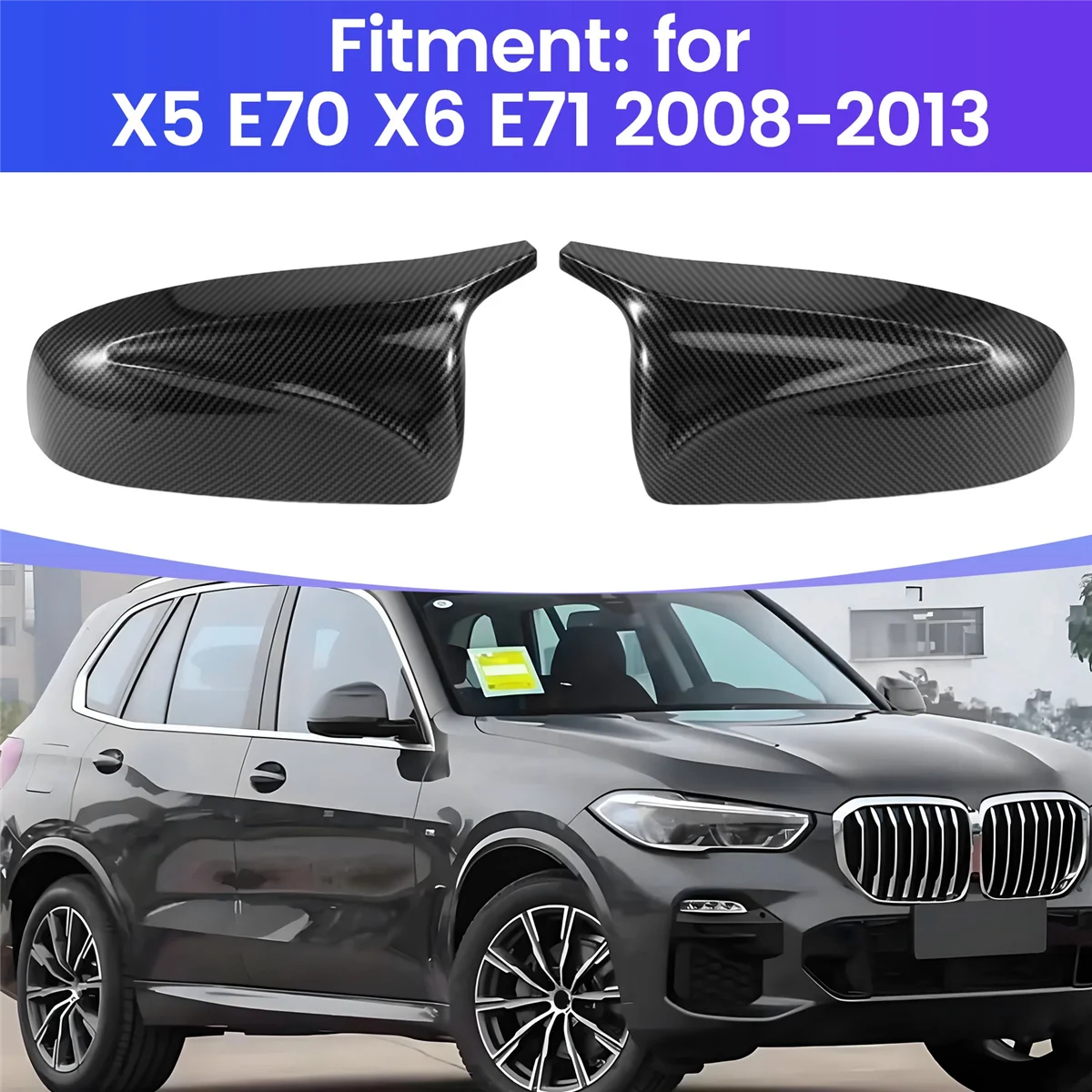 2 قطعة الجانب الجناح مرآة الرؤية الخلفية الإسكان لسيارات BMW X5 E70 ، X6 E71 2008-2013 ، ألياف الكربون نمط-T45C