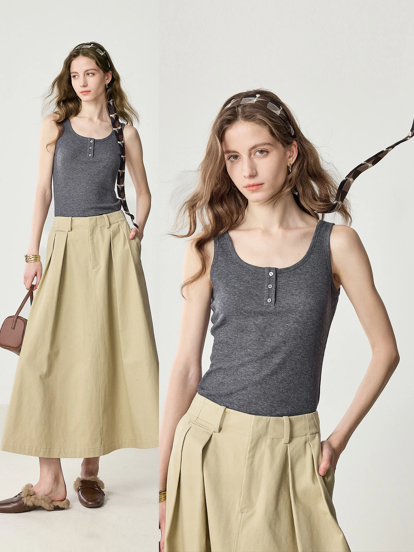 

ay Wool Blend Slim Fit round Ne Vest Fre Moi JIN Mixed Fiber Casual Women's Vest Comfortable Breathable Inner Wear