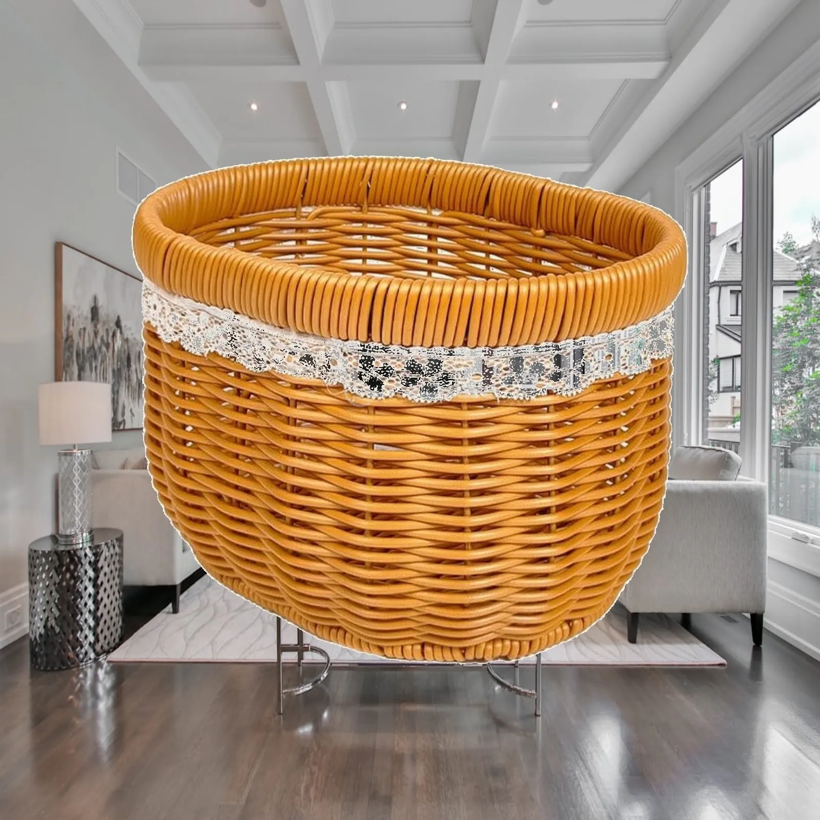 Decorative Kitchen Basket Hand Woven Natural Brown for Organizing Household Items and Small Essentials